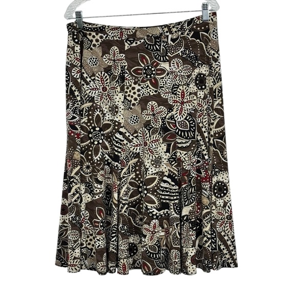 Chico’s 3 (US 16) Brown/Tan Polyester/Spandex Floral Print Elastic Waist Skirt - Picture 7 of 9